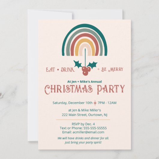 Boho Rainbow Christmas Party Invitation (Devant)