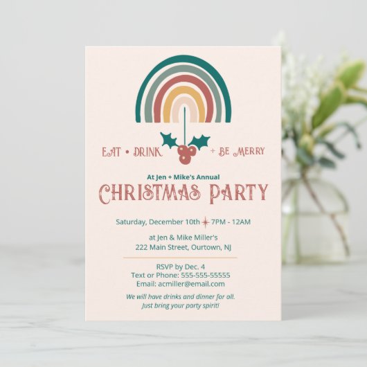 Boho Rainbow Christmas Party Invitation (Debout devant)