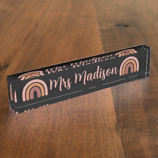 Boho Rainbow Cute Personalized Teacher Naambordje (Zijkant)