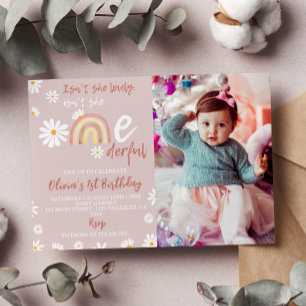 Boho Rainbow Daisy 1er Anniversaire Invitation