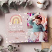 Boho Rainbow Daisy 1er Anniversaire Invitation