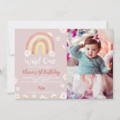 Boho Rainbow Daisy 1er Anniversaire Invitation (Devant)