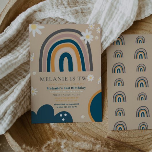 Boho Rainbow Daisy Deuxième Invitation du 2e anniv