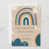 Boho Rainbow Daisy Deuxième Invitation du 2e anniv (Devant)