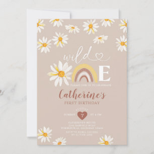 Boho Rainbow Daisy Flowers Wild 1 verjaardag Kaart