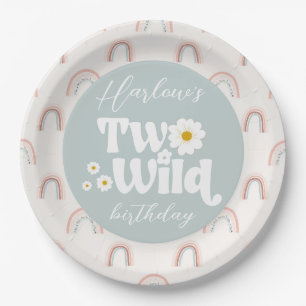 Boho Rainbow Daisy Two Wild Girl's 2e verjaardag Papieren Bordje