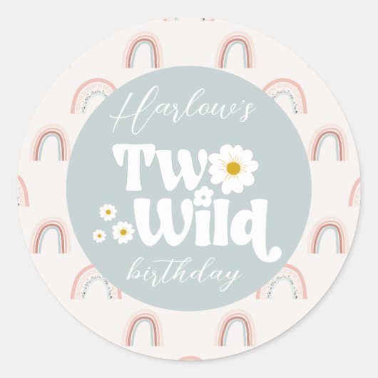Boho Rainbow Daisy Two Wild Girl's 2e verjaardag Ronde Sticker (Voorkant)