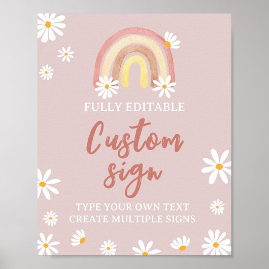 Boho Rainbow Daisy Verjaardagsfeesttafelteken Poster (Voorkant)