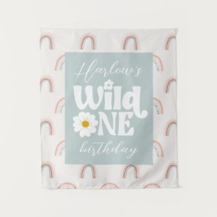 Boho Rainbow Daisy Wild One Girl's eerste verjaard Wandkleed