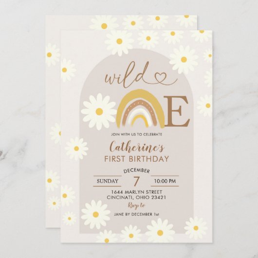 Boho Rainbow Daisy Wild Uitnodiging één dag (Voorkant / Achterkant)