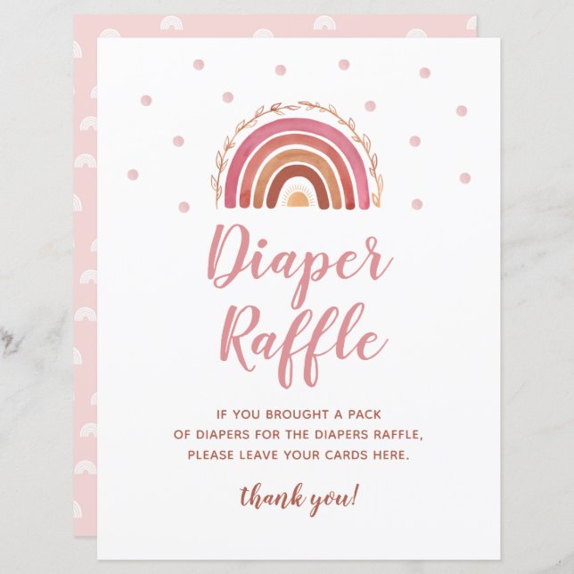 Boho Rainbow Diaper Raffle Baby shower Game Sign (Voorkant / Achterkant)