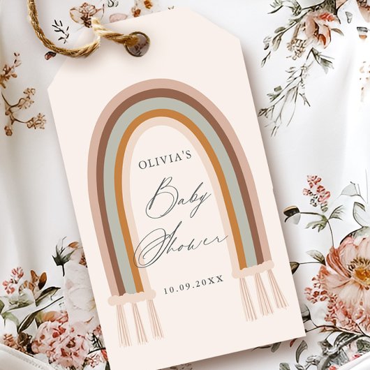 Boho Rainbow Earth Tone Baby shower Favoriet Cadeaulabel
