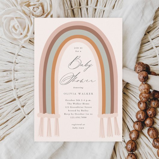 Boho Rainbow Earth Tone Baby shower Kaart