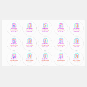 Boho Rainbow één verjaardag kinder heldere retro v Labels