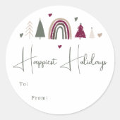 Boho Rainbow en Hearts Happiest Feestdagen om uit  Ronde Sticker (Voorkant)