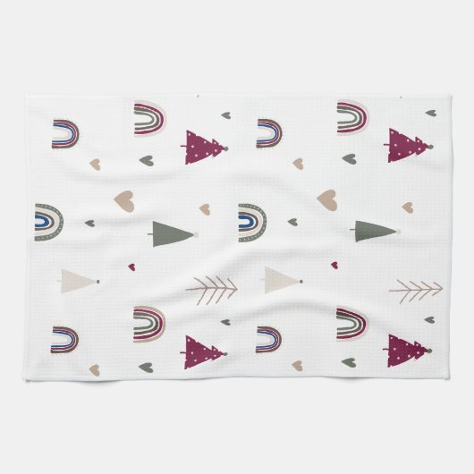 Boho Rainbow en Hearts Kerst Keuken Handdoek (Horizontaal)