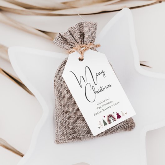 Boho Rainbow en Hearts vrolijk kerstgezin Cadeaulabel