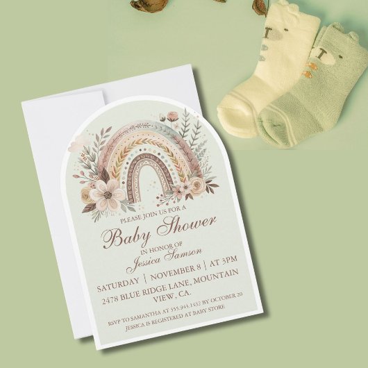 Boho Rainbow Et Fleurs Baby shower Invitation