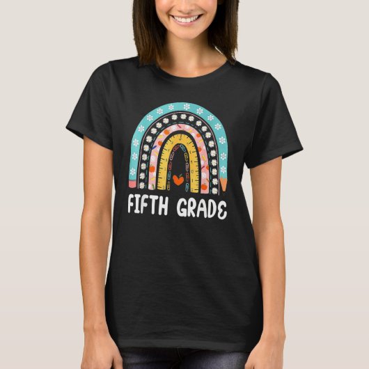 Boho Rainbow Fifth Grade Student Teacher Back To S T-shirt (Voorkant)