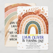 Boho Rainbow First Birthday Invitation Kaart (Voorkant / Achterkant)