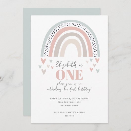 Boho Rainbow First Birthday Invitation Kaart (Voorkant / Achterkant)