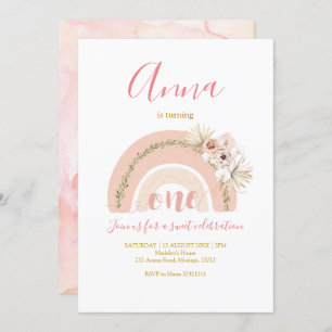 Boho Rainbow First Birthday Invitation Kaart
