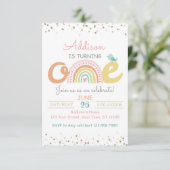 Boho Rainbow First Birthday Party Invitation ONE Kaart (Staand voorkant)