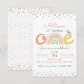 Boho Rainbow First Birthday Party Invitation ONE Kaart (Voorkant / Achterkant)