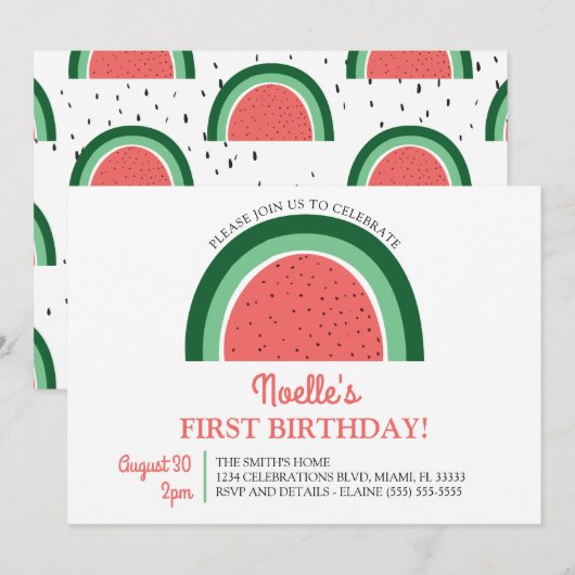 Boho Rainbow First Birthday, Watermelon Kaart (Voorkant / Achterkant)