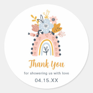 Boho Rainbow Floral Baby shower Dank u wel Ronde Sticker