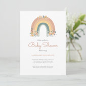 Boho Rainbow Floral Baby shower Uitnodiging (Staand voorkant)
