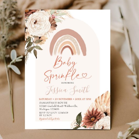 Boho Rainbow Floral Baby Sprinkle Baby shower Kaart