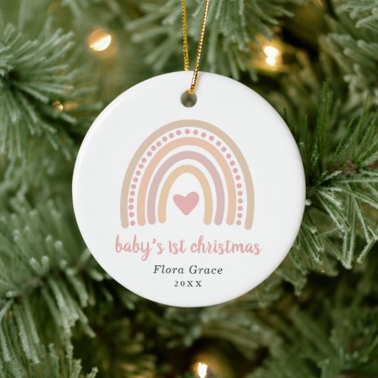 Boho Rainbow Girl Foto Baby's Eerste Kerstmis Keramisch Ornament (Boom)
