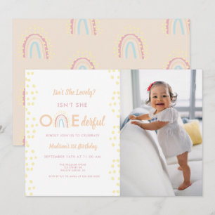 Boho Rainbow Girl Lovely Onederful Photo Birthday Kaart