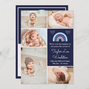 Boho Rainbow Girl Marine Faire-part de naissance b