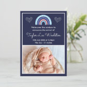 Boho Rainbow Girl Navy Blue Birth Announement Aankondiging (Staand voorkant)