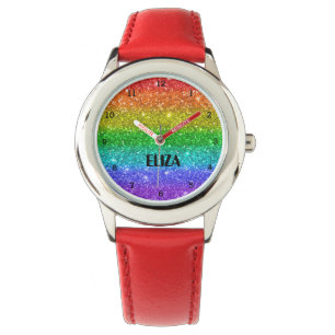 Boho Rainbow Glitter Cute Girls Roze Kinderen Horloge
