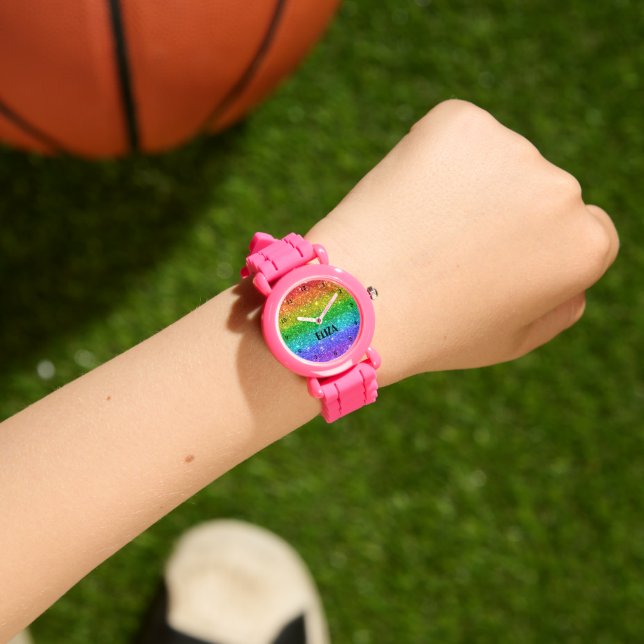 Boho Rainbow Glitter Cute Girls Roze Kinderen Horloge (Pols)