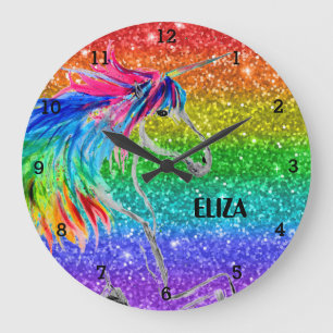 Boho Rainbow Glitter Cute Girls Unicorn Kinder Grote Klok