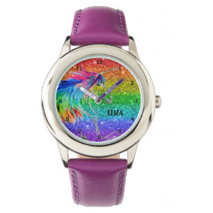 Boho Rainbow Glitter Cute Girls Unicorn Kinder Wat Horloge