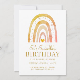 Boho Rainbow Gold Invitation de fête d'anniversair