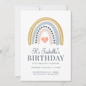 Boho Rainbow Gold Invitation de fête d'anniversair (Devant)