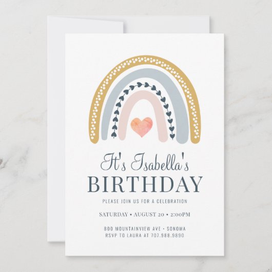 Boho Rainbow Gold Invitation de fête d'anniversair (Devant)