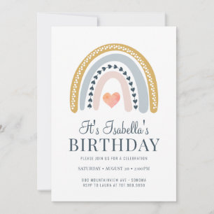 Boho Rainbow Gold Invitation de fête d'anniversair