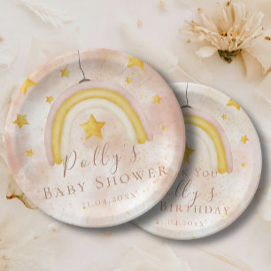 Boho Rainbow Gold Stars Magic Dust Baby shower Papieren Bordje