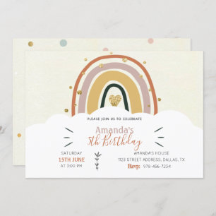 Boho Rainbow Golden Birthday Uitnodiging
