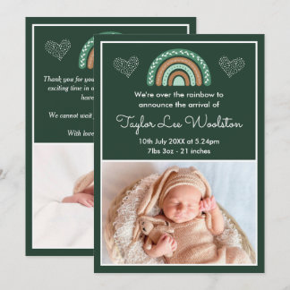 Boho Rainbow Green Faire-part de naissance