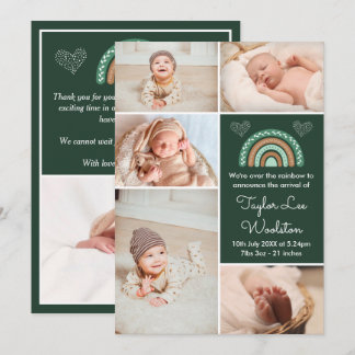 Boho Rainbow Green Faire-part de naissance