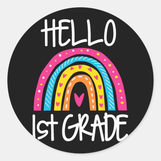 Boho Rainbow Hallo 1e Grade Eerste Dag School Teac Ronde Sticker (Voorkant)
