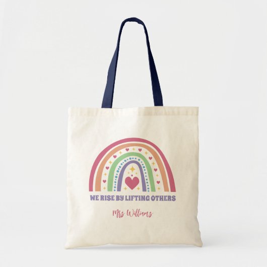 Boho Rainbow Heart Inspirerend Custom Teacher Tote Bag (Voorkant)